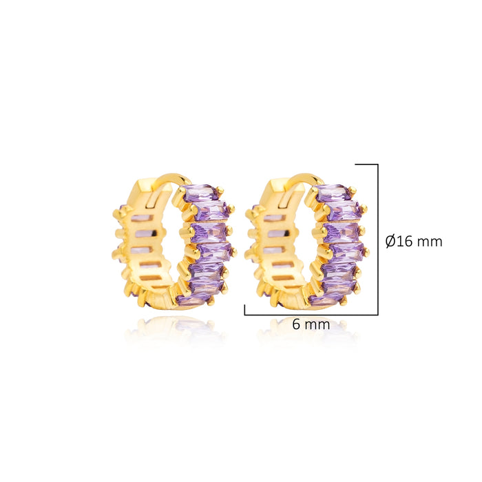 Amethyst Baguette Hoop Earrings