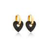 Heart-shaped earrings with gold hoop and black gemstone details 
