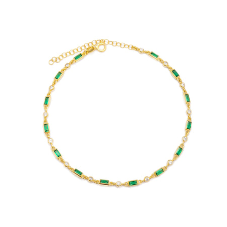 Gold  and Rhodium Plated Anklet  Emerald Colour Stone 