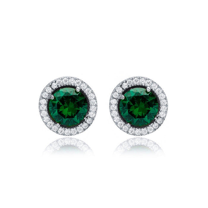 Pair of green gemstone earrings with gold and diamond accents silver gold and rhodium plated
