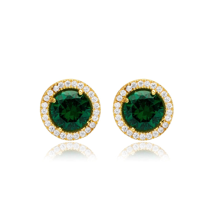 Pair of green gemstone earrings with gold and diamond accents silver gold and rhodium plated