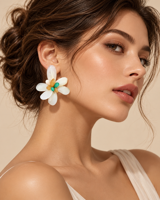 White Daisy Statement Earrings