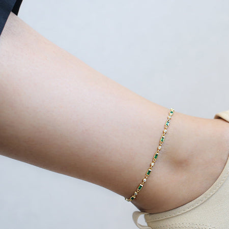 Gold anklet with green stones Emerald 