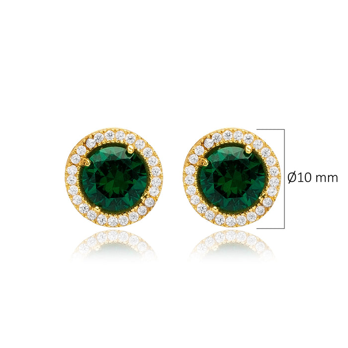 Sterling silver gold and rhodium plated emerald colour stud earrings 