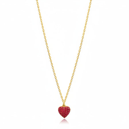 Gold necklace with a red heart-shaped pendant 