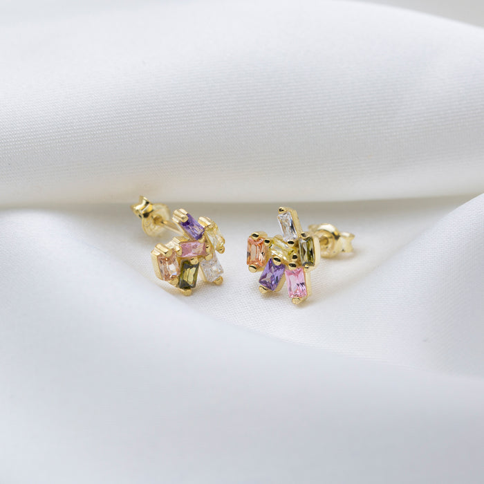 Gold Plated earrings with multicolour CZ Stones  