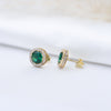Gold earrings with green gemstones emerald colour and CZ stone 