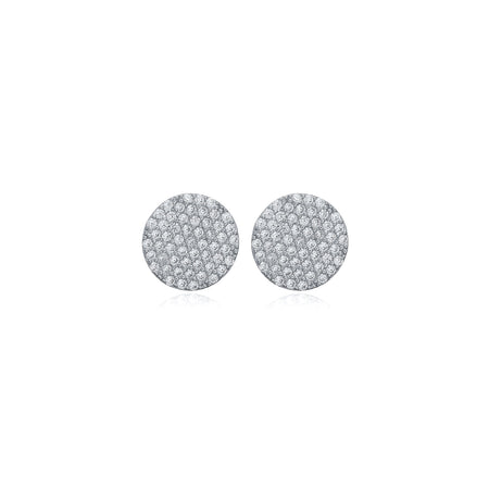 Pair of round silver earrings with clear stones 