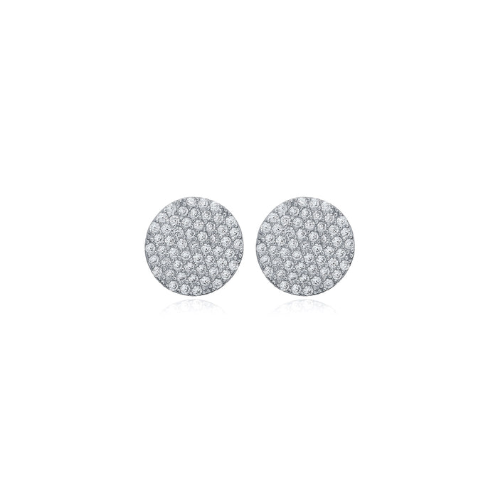 Pair of round silver earrings with clear stones 