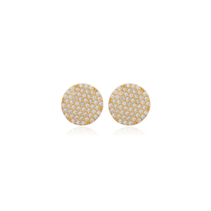Gold round earrings with embedded stones