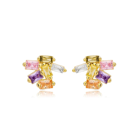 Pair of gold earrings with multicolour gemstones 