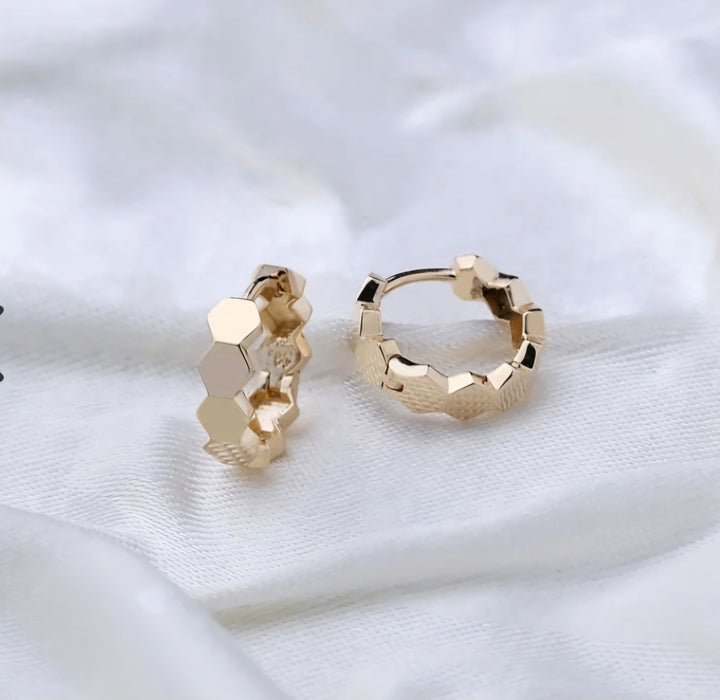 14k  Gold Hexagon Hoop Earring