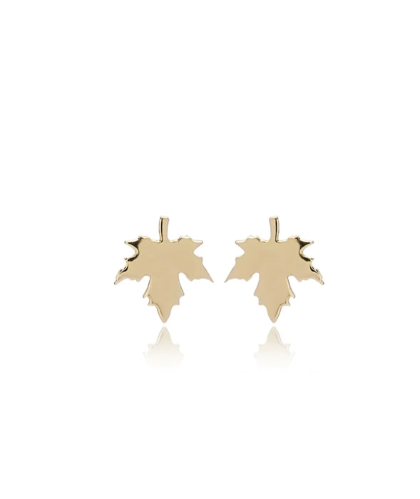 14K Gold Maple Leaf Stud