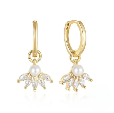 Gold hoop earrings with imitation  pearl and gemstone accents 