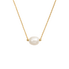 Gold  and rhodium plated necklace with a single pearl pendant. 