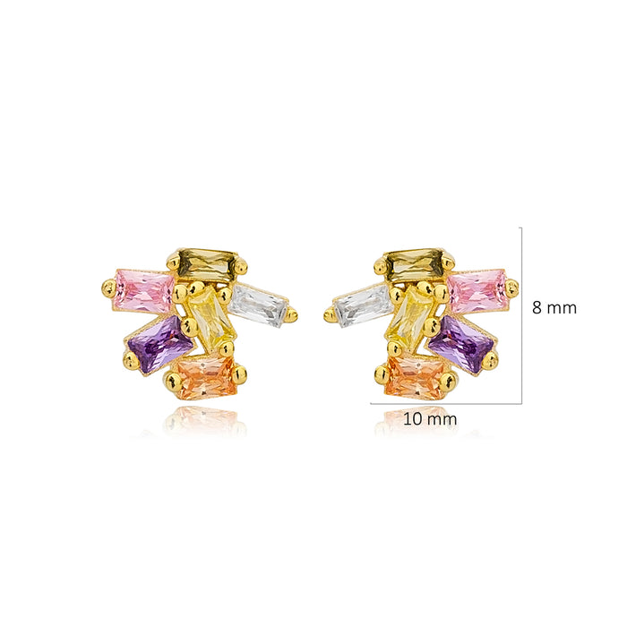 Multicolour gemstone earrings with gold plated stud