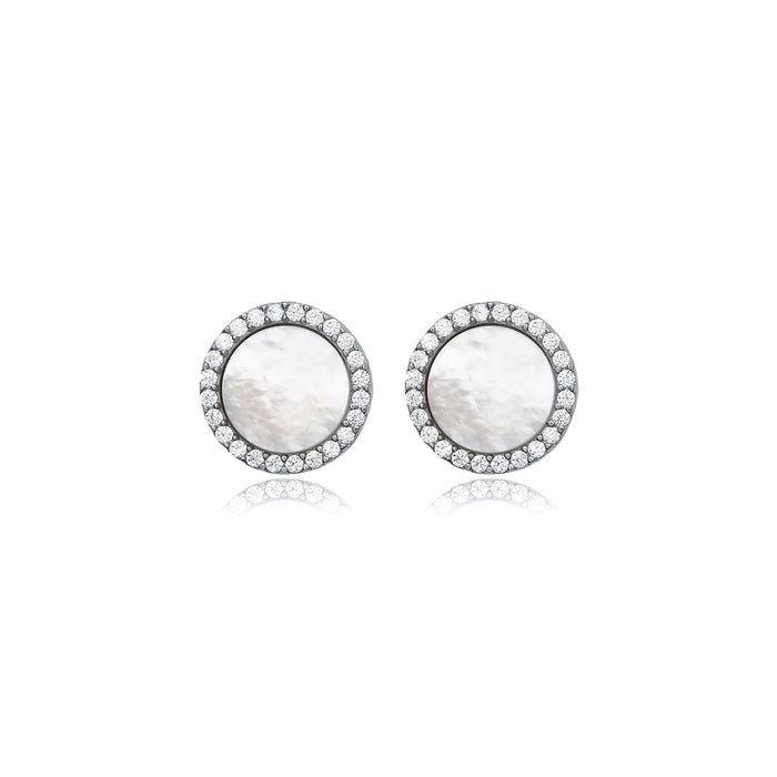 Pair of  silver gold  and rhodium plated earrings with round and diamond accents 