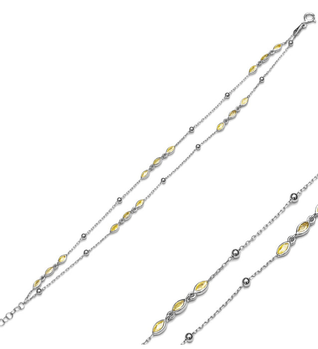 Almond Citrine Double Layer Sterling Silver Bracelet