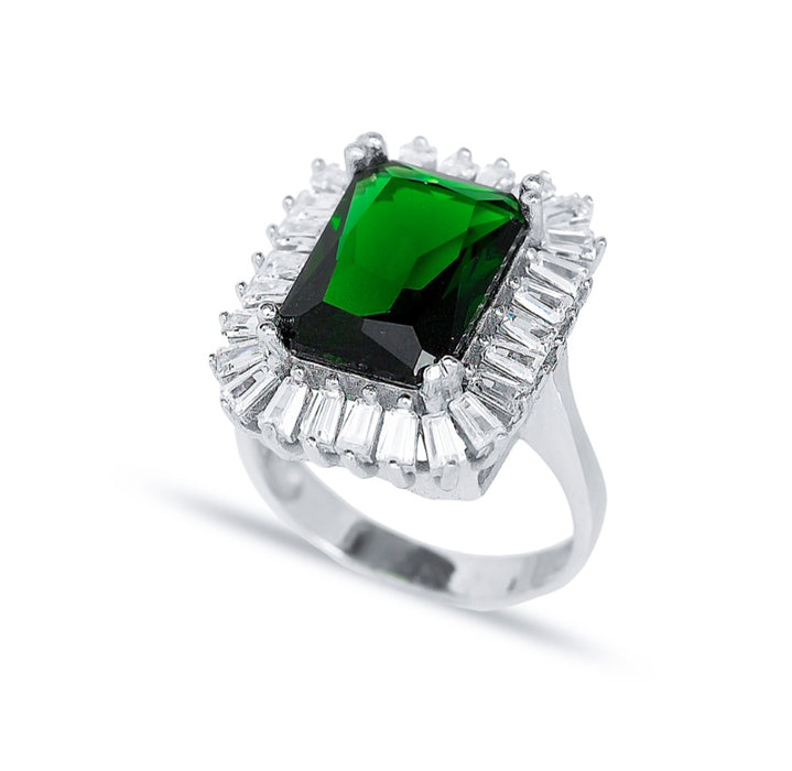 Emerald CZ Halo Ring