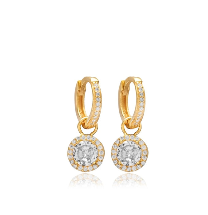 Hoop Earrings with Halo Diamond CZ Charms