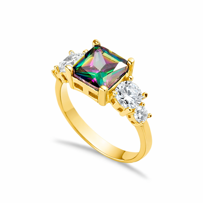 Mystic Topaz Three-Stone Ring