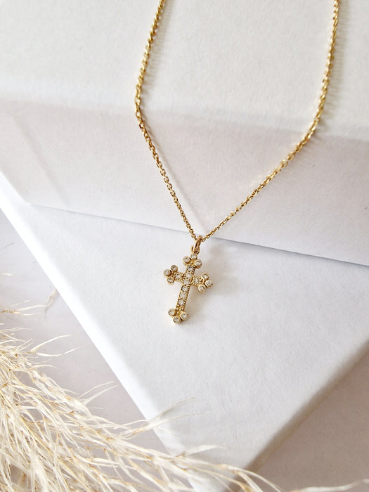 14k Gold Gothic Cross Necklace