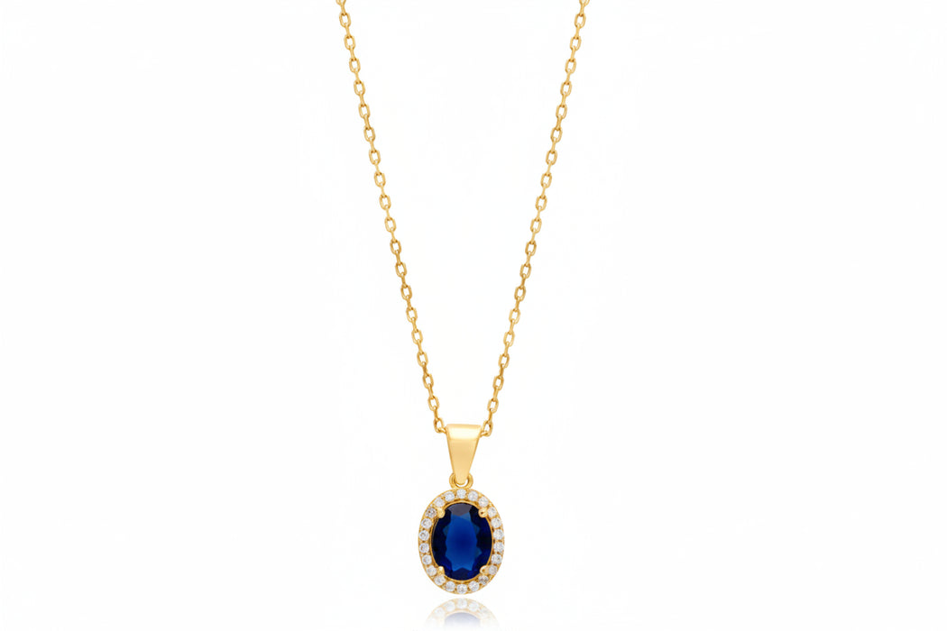 Sapphire CZ Oval Halo Necklace