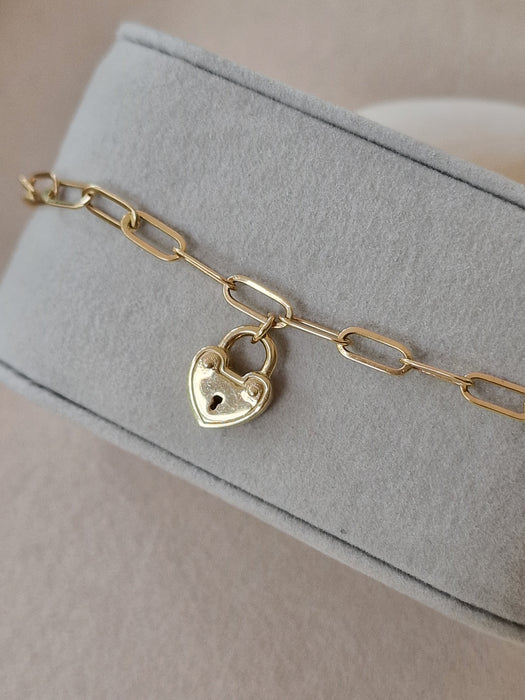 14k Gold Paper Clip Heart Bracelet