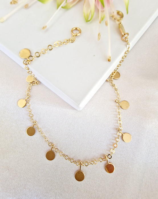 14k Gold Dainty Coin Bracelet