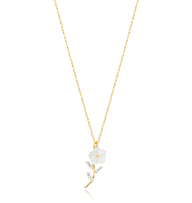 Mother of Pearl Flower Sterling Silver Necklace