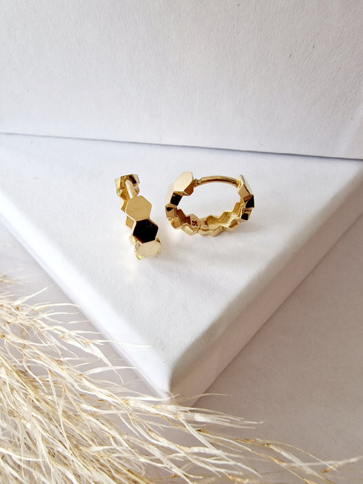 14k  Gold Hexagon Hoop Earring