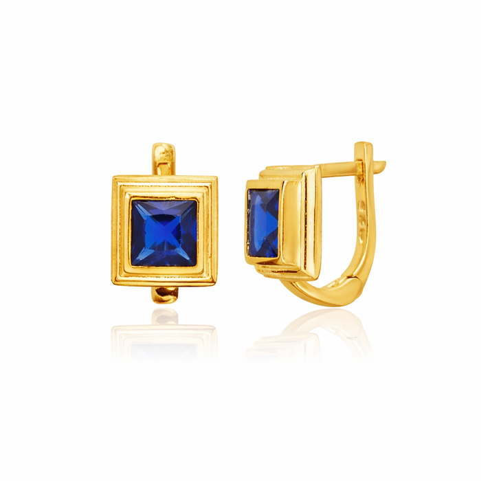 Square Blue Sapphire CZ Huggie Earrings