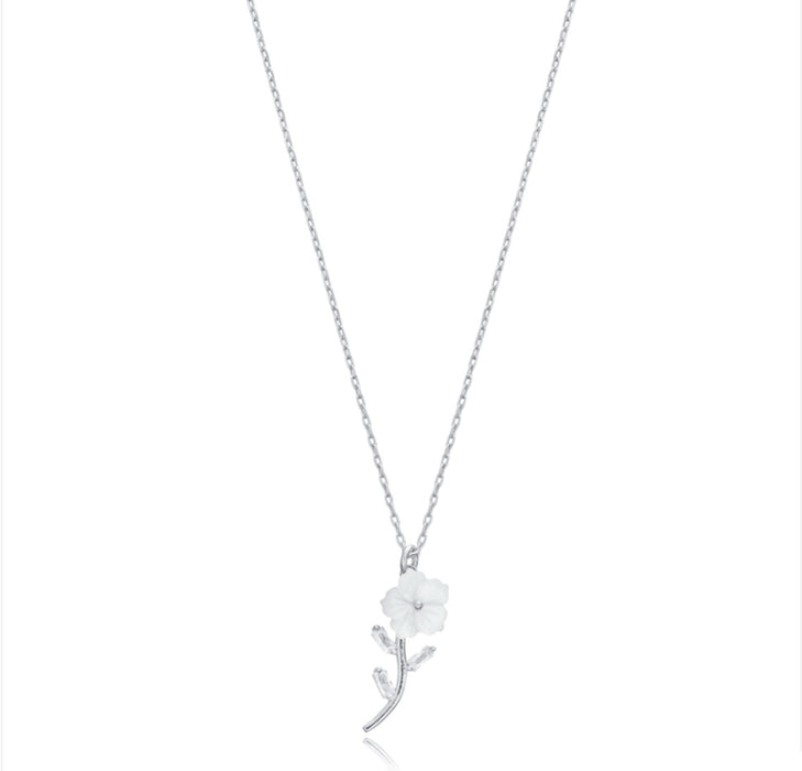Mother of Pearl Flower Sterling Silver Necklace