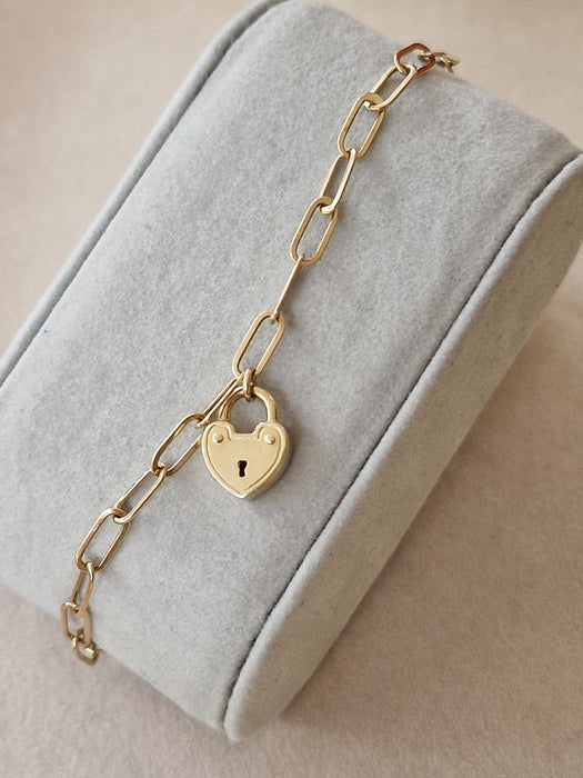 14k Gold Paper Clip Heart Bracelet