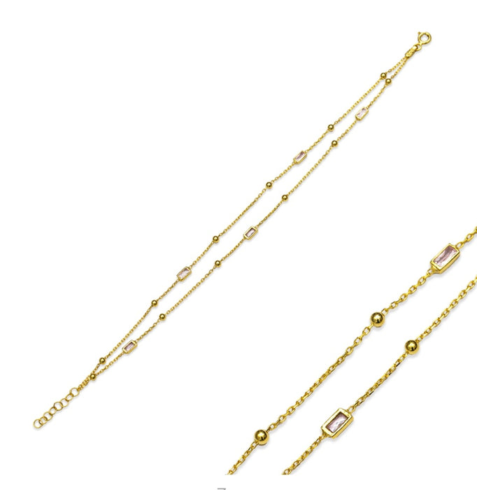 Double Layer Pink CZ Sterling Silver Bracelet