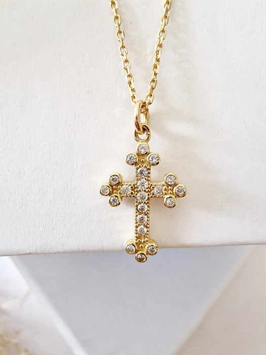 14k Gold Gothic Cross Necklace