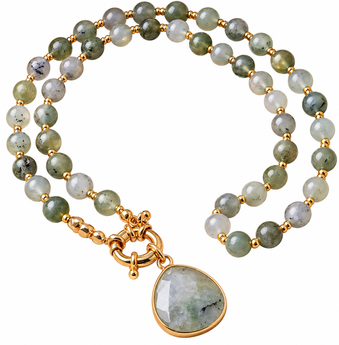 Green Natural Stone Teardrop Necklace