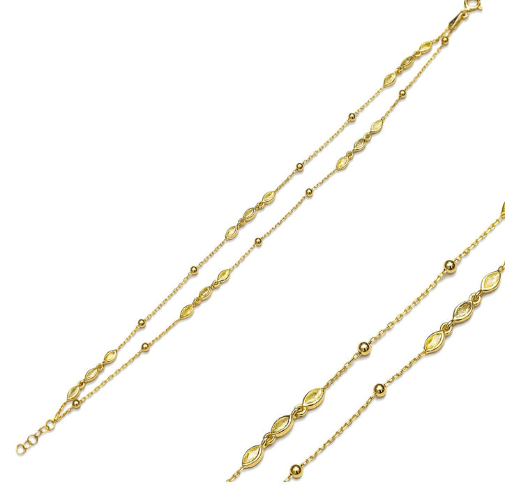 Almond Citrine Double Layer Sterling Silver Bracelet