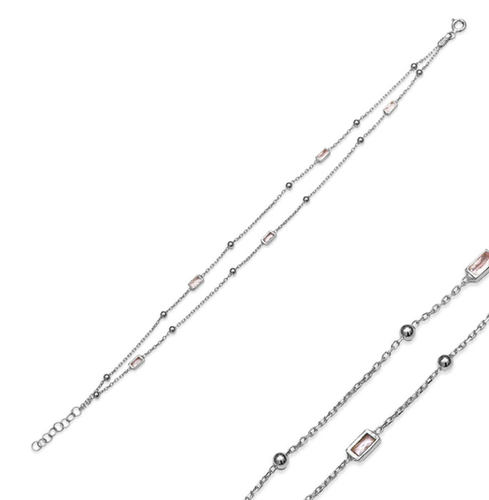 Double Layer Pink CZ Sterling Silver Bracelet