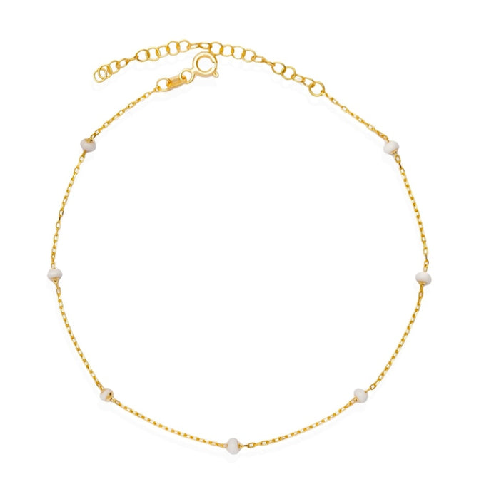 White Beaded Enamel Chain Anklet