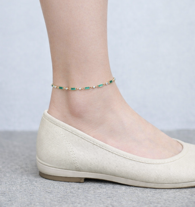 Emerald Baguette Cut Anklet