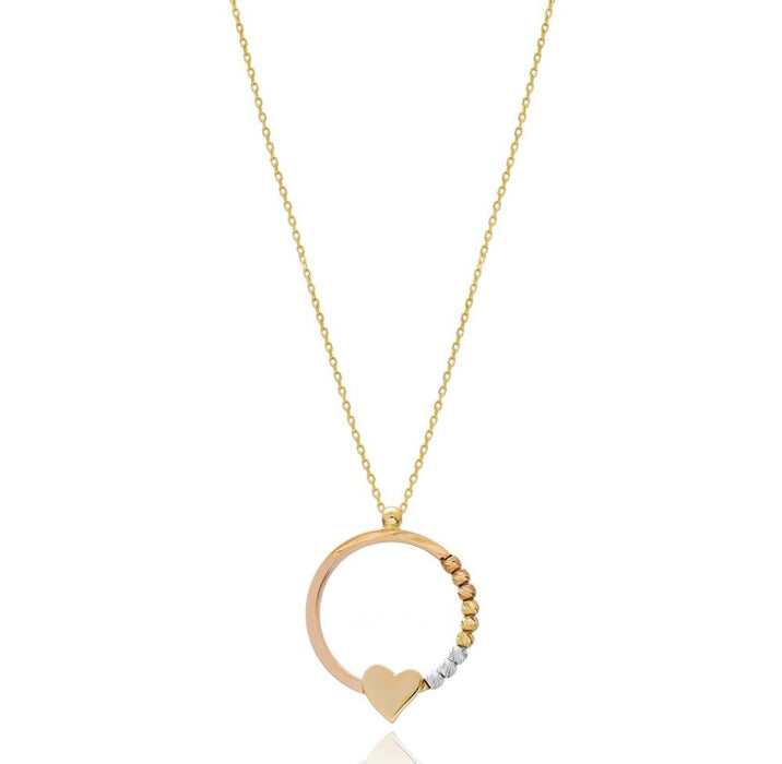 14k Gold Tri-Colour Necklace Round Pedant