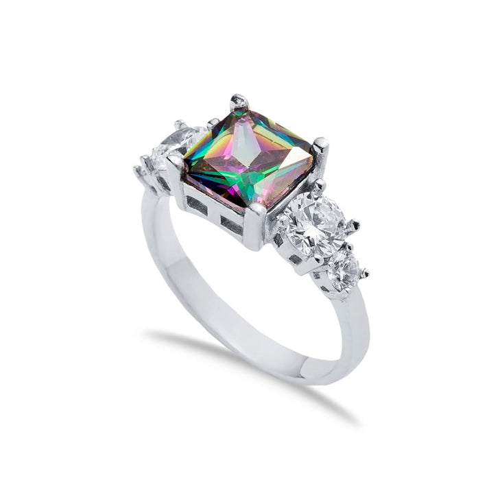 Mystic Topaz Three-Stone Ring