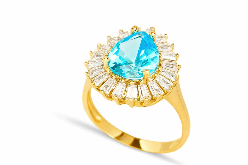 Aquamarine Halo Statement Ring