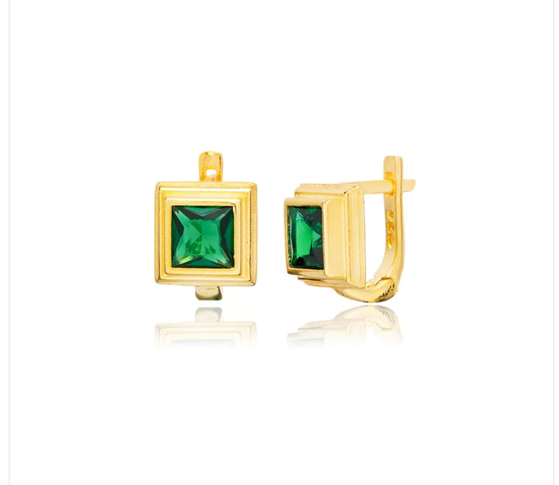 Latch  Back Emerald Earrings