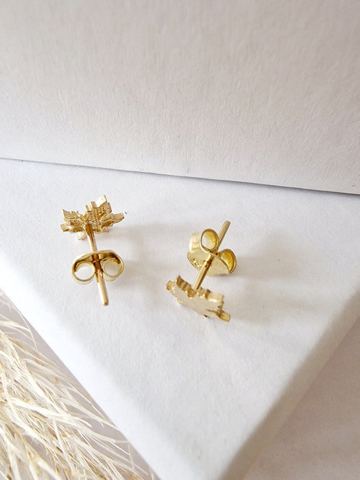 14K Gold Maple Leaf Stud