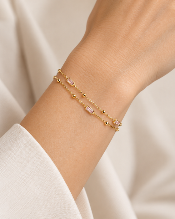 Double Layer Pink CZ Sterling Silver Bracelet