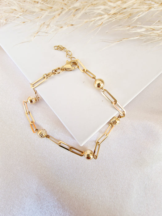 14k  Gold Paperclip Ball Bracelet