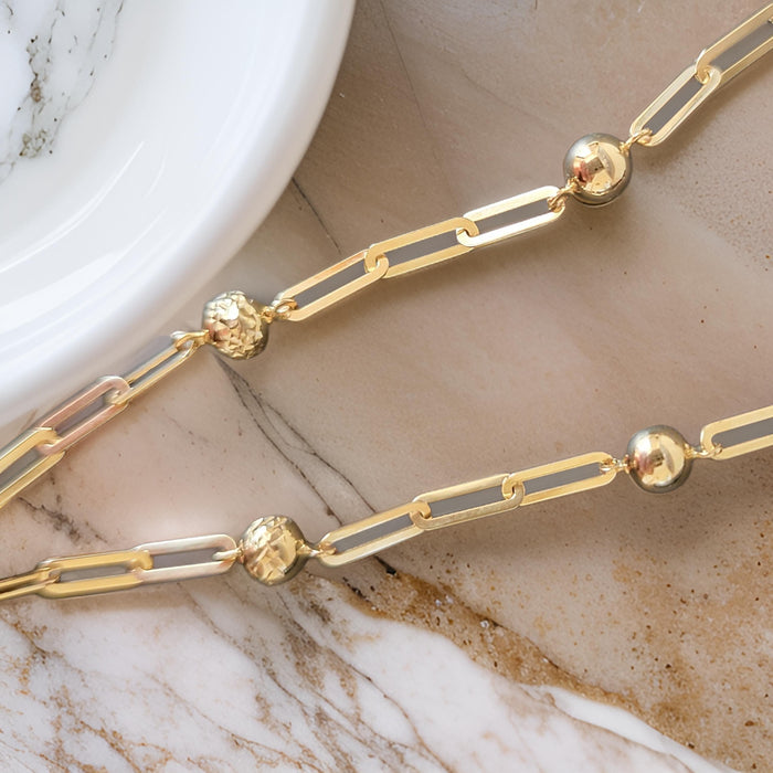 14k  Gold Paperclip Ball Bracelet