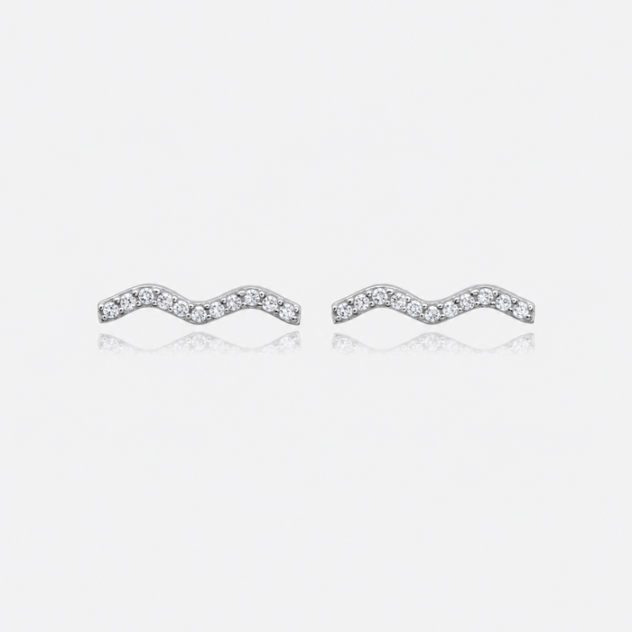 Wave CZ 925 Sterling Silver Stud Earrings
